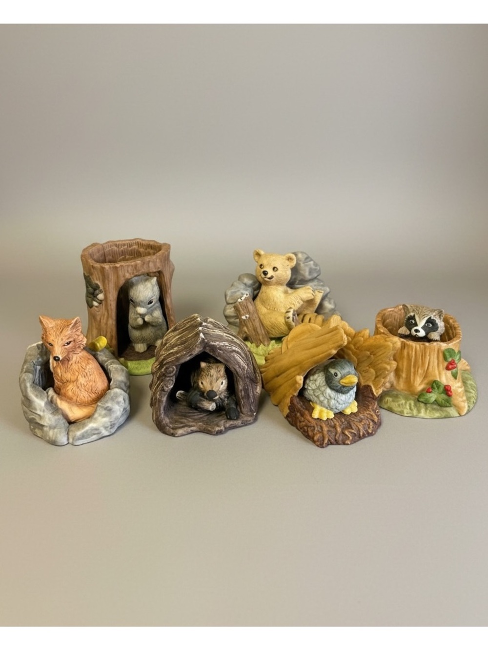 Vintage 1984 Franklin Mint Woodland Surprises Porcelain Figurines - Lot of 6